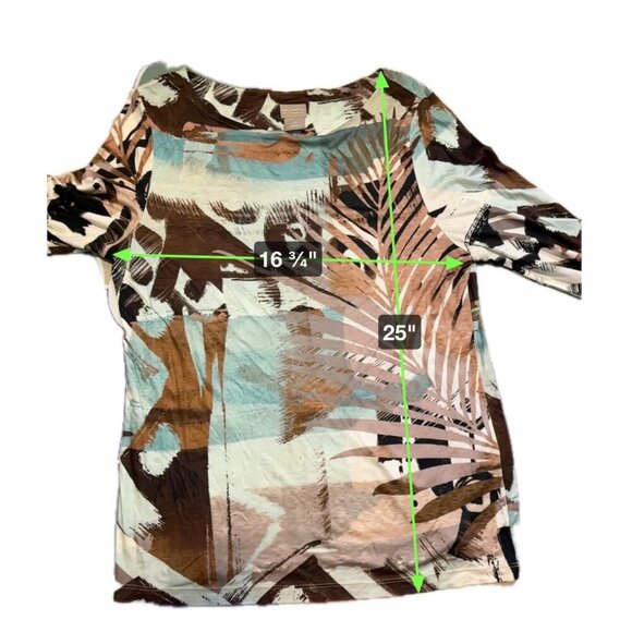 Chico's Multicolor Patterned Boatneck 3/4 Sleeve Top Sz S - Picture 9 of 10